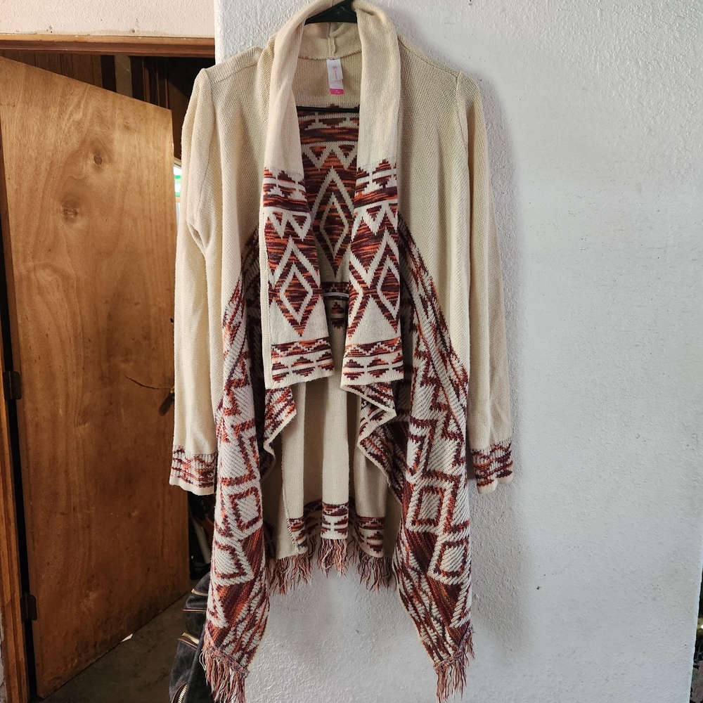 No Boundaries Cream and Brown Aztec Cardigan